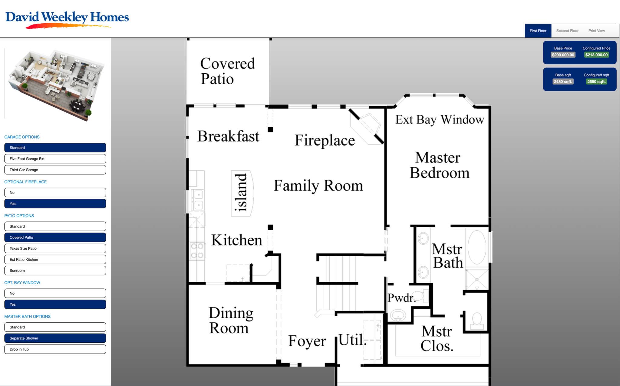 David Weekley Homes, desktop site