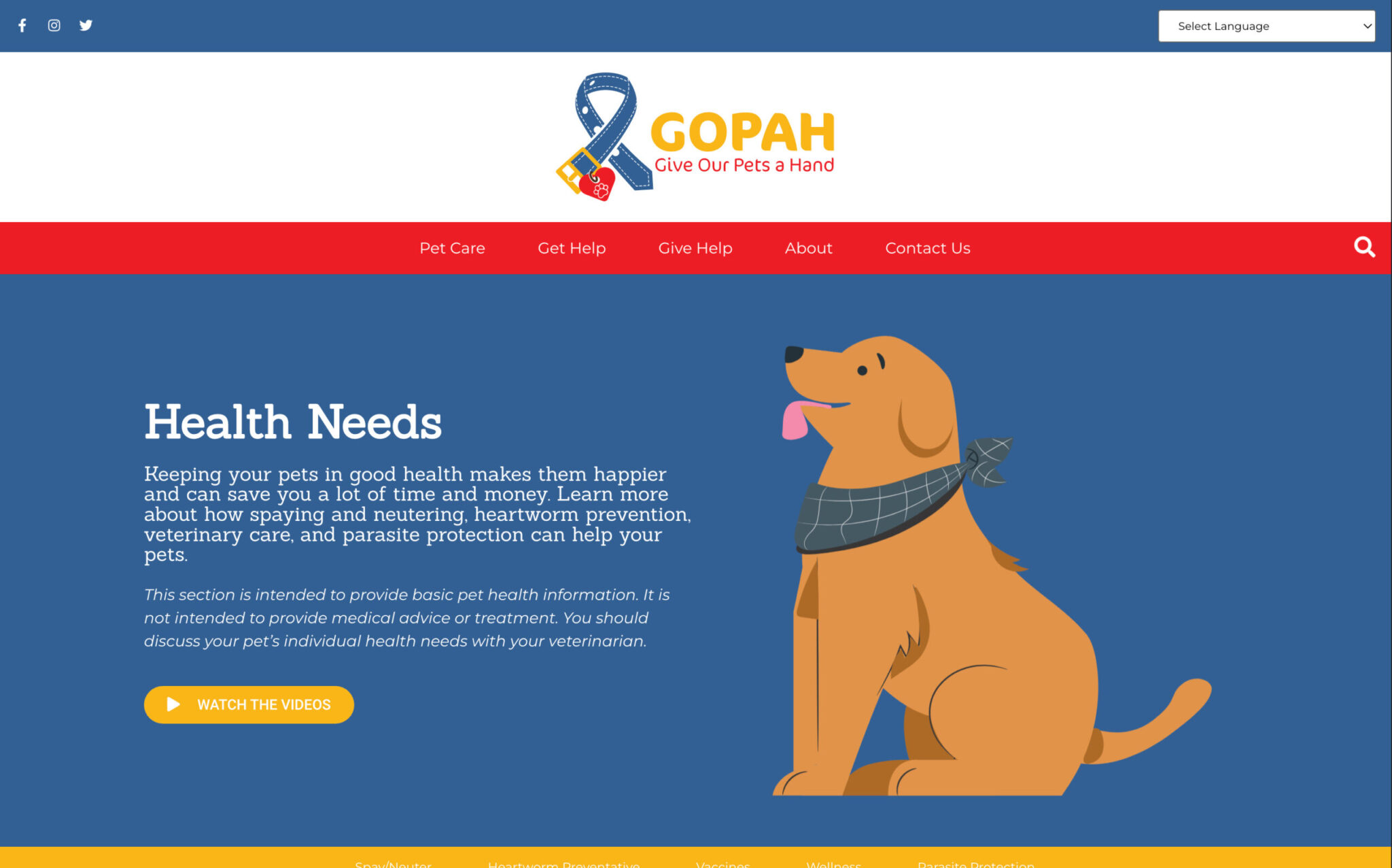 Give Our Pets A Hand — desktop site