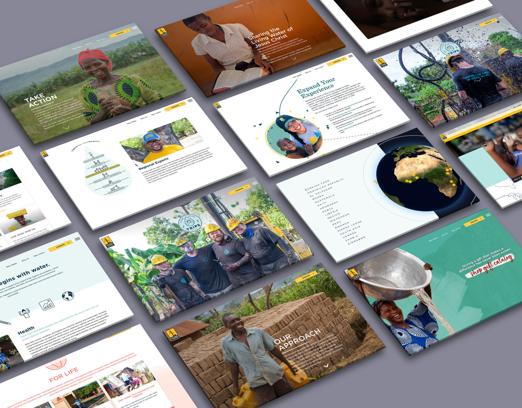 Living Water International website screens
