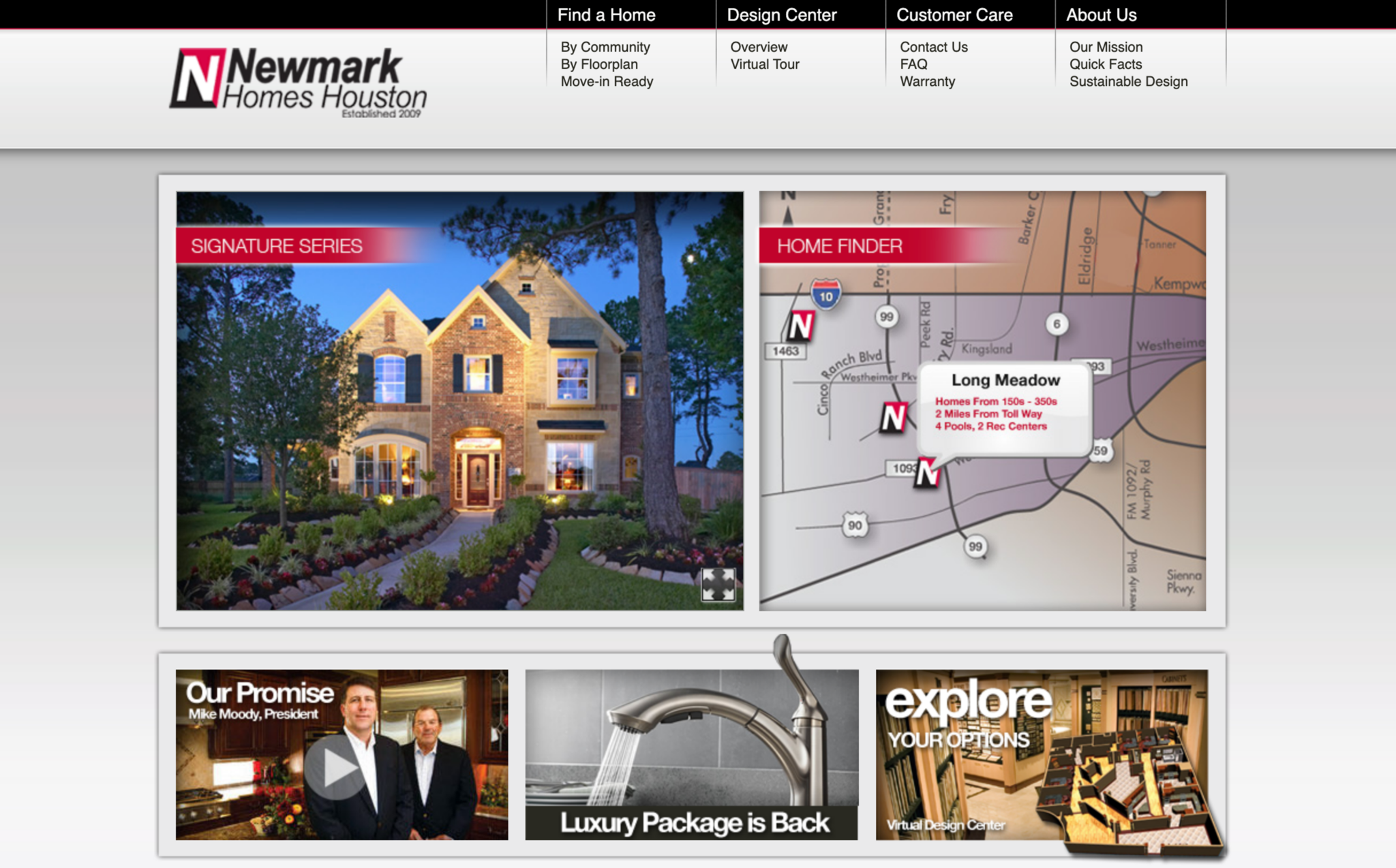 Newmark Homes, desktop site