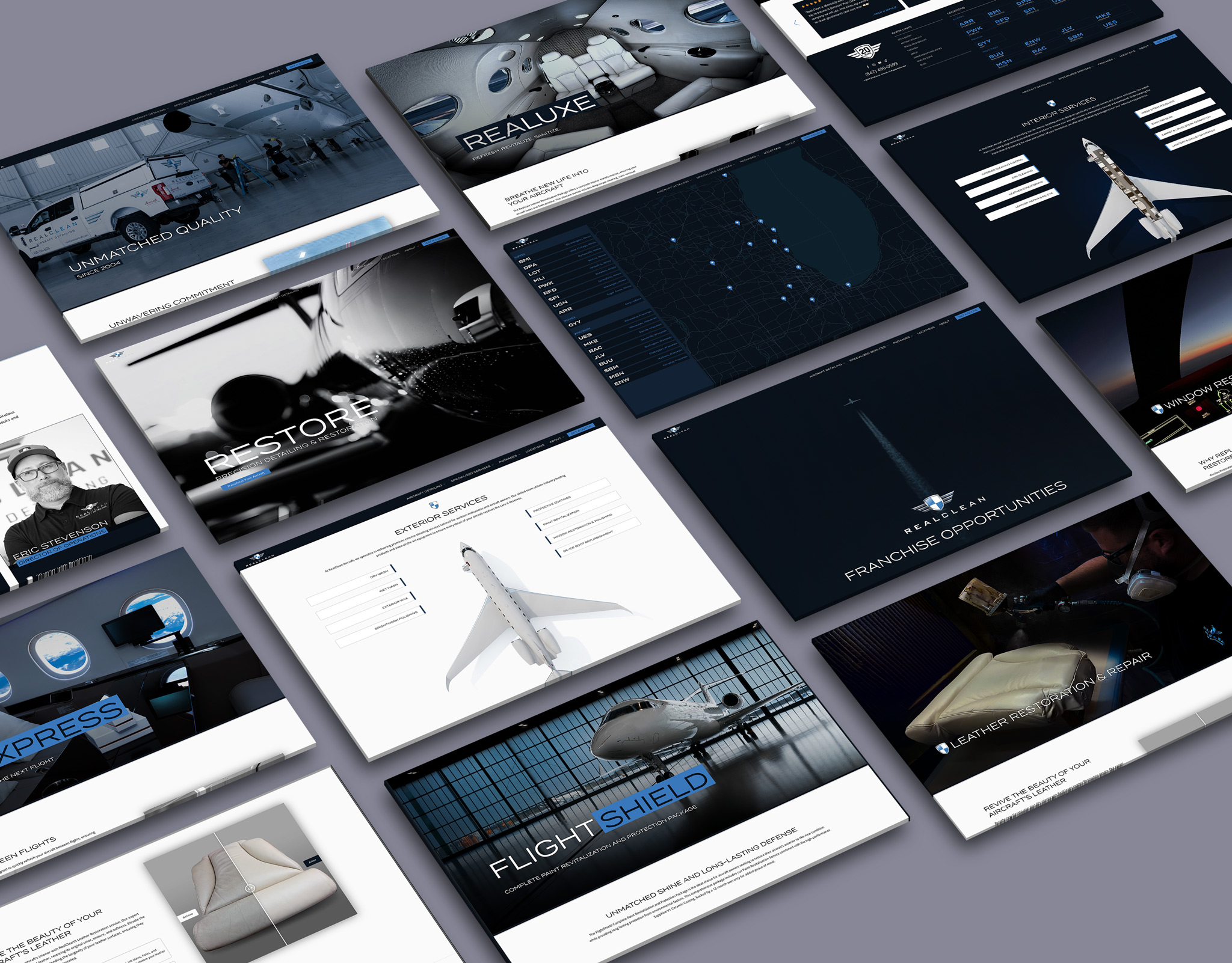 RealClean Aircraft website screens