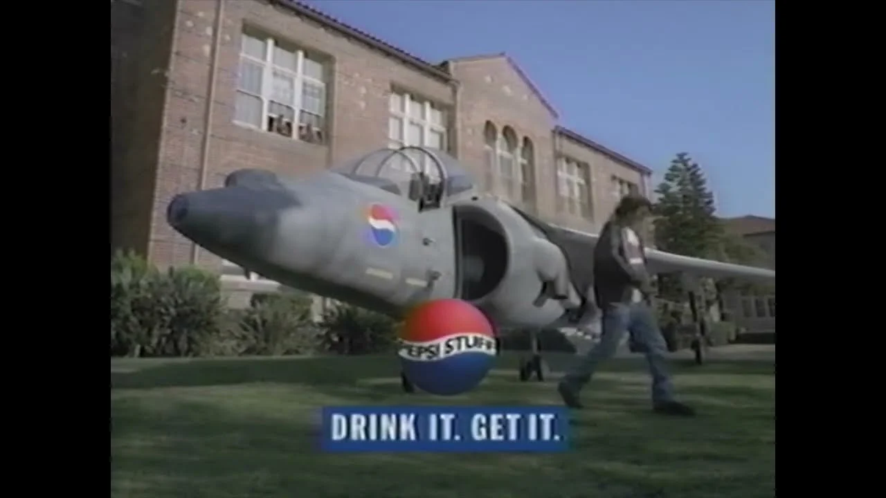 Frame from the Pepsi Stuff Harrier Jet commercial (1996)