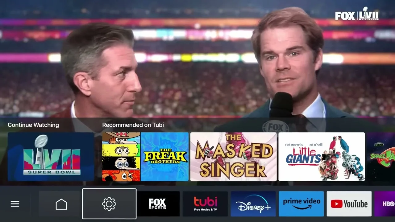 Frame from Tubi's Interface Interruption Super Bowl commercial (2023)